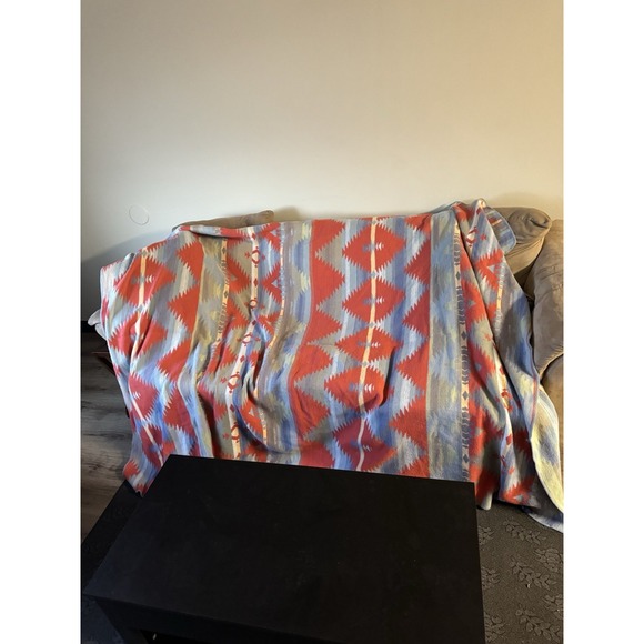 90's RALPH LAUREN RIO GRANDE SERAPE AZTEC COTTON THROW BLANKET 66x90" - Picture 1 of 4